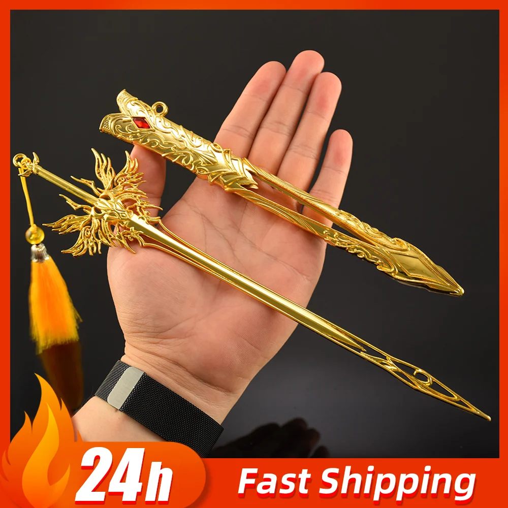 30cm Douluo Continent Qianrenxue espada de Ángel con llavero de funda Anime periférico Tridente versión mejorada arma modelo llavero