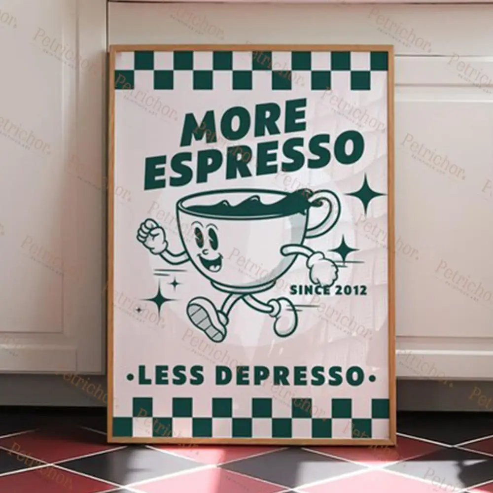 Quotes Wall Art Prints Canvas Painting Poster Pictures For Kitchen Room Home Decor More Espresso Less Depresso Funky Cafe Coffee