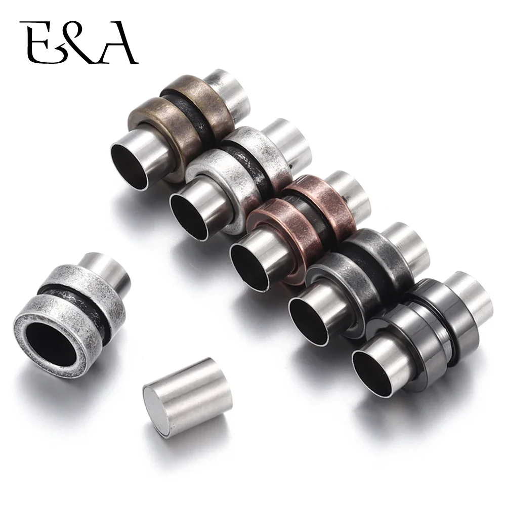 Stainless Steel Magnetic Clasps Column Hole 6mm Leather Cord Clasp Bracelet Magnet Buckle DIY Jewelry Making Supplies