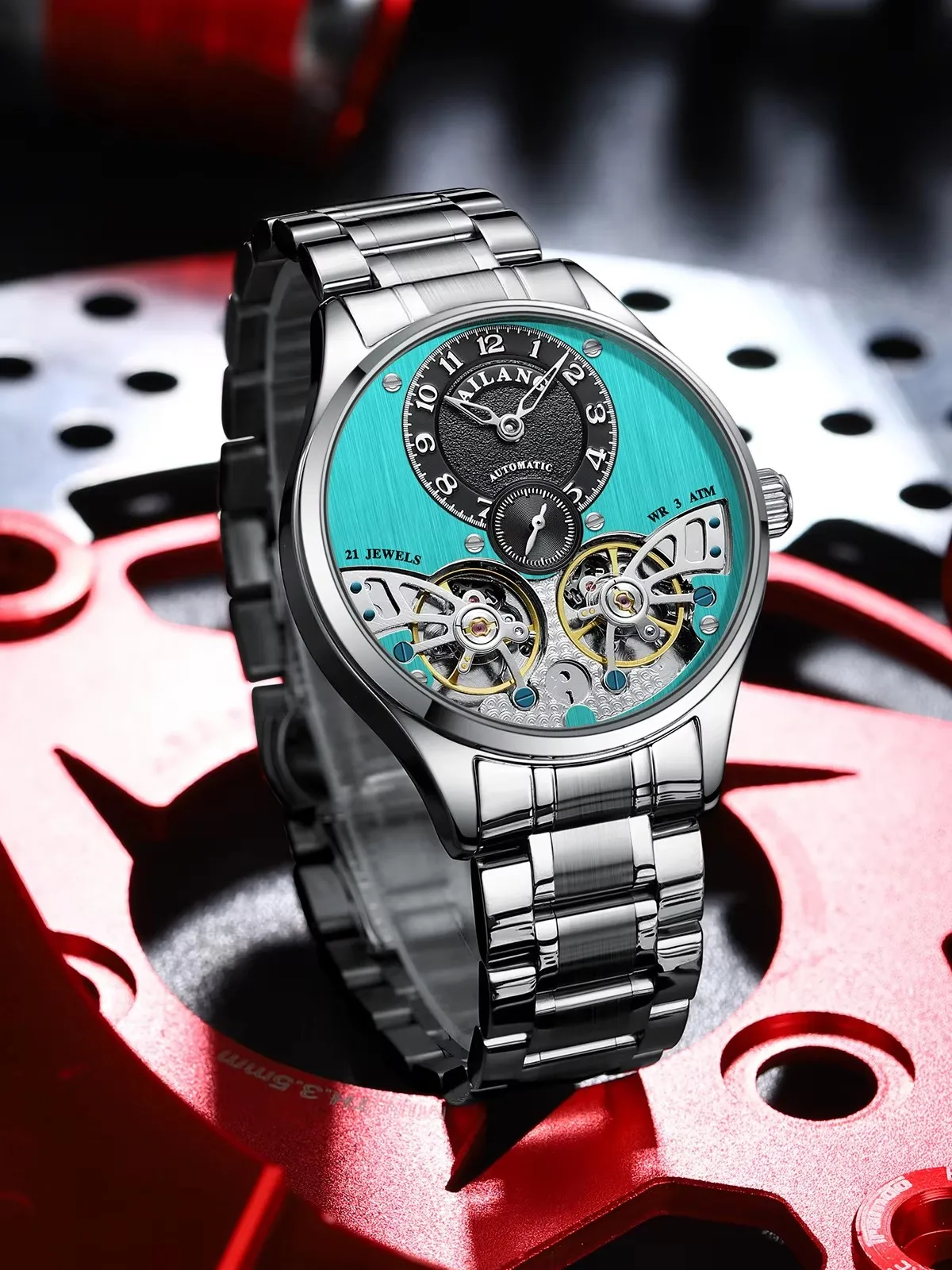 Ai Lang fashion automatic mechanical watch men's double tourbillon waterproof trend skeleton design sports luxury watch