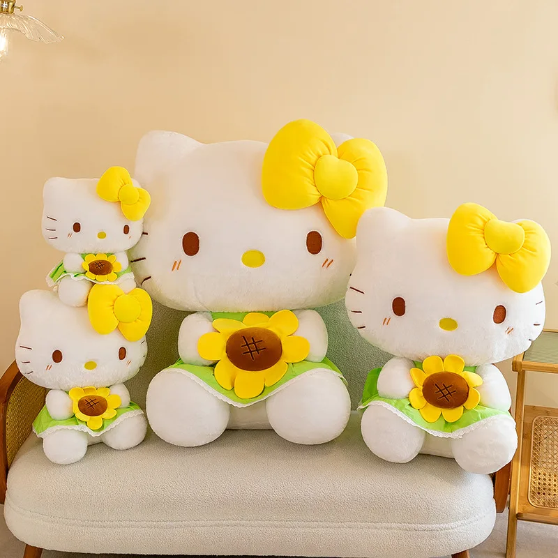 35-45cm Sanrio Cute Sunflower Hello Kitty Plush Doll Anime Soft Plush Pillow Home Decoration Children Christmas Gift