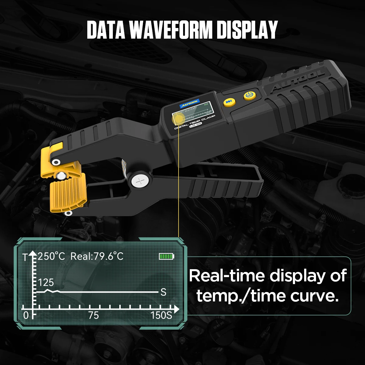 AUTOOL LM55 Digital Temperature Tester Clamp High Precision Sensor HD Data Waveform Display Real-time Temperature Meter