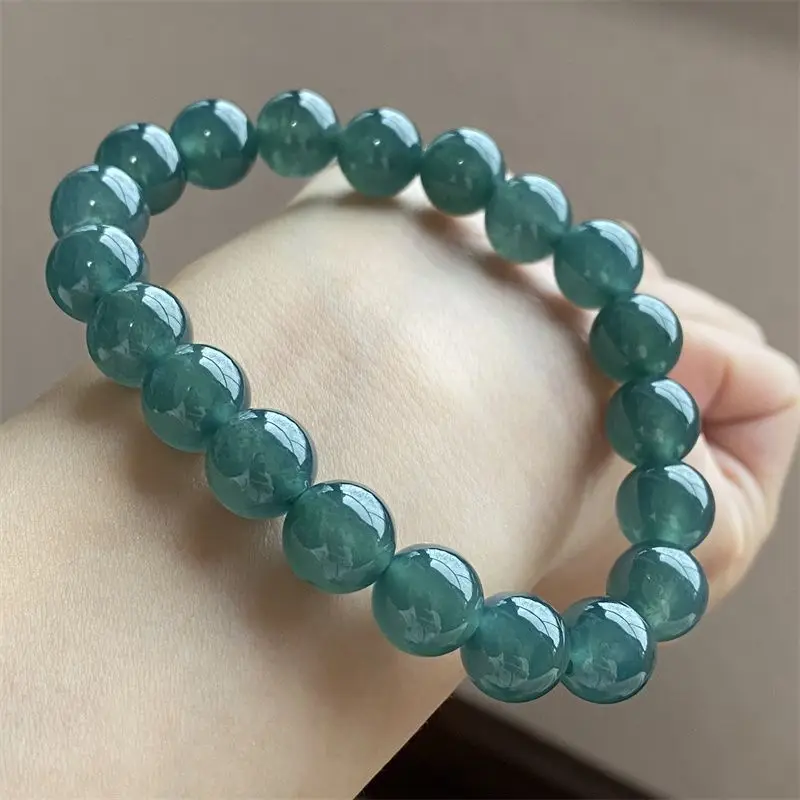 Natural a-Level Ice-like Plastic Dark Blue Water Ball Bracelet 10mm Jade for Girlfriend