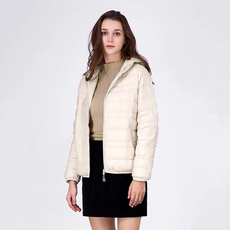 Veste en duvet de canard blanc clair pour femme avec capuche, vêtements d'extérieur fins, manteau de style simple, document solide, Schincompatible, nouveau, automne, hiver, 2024