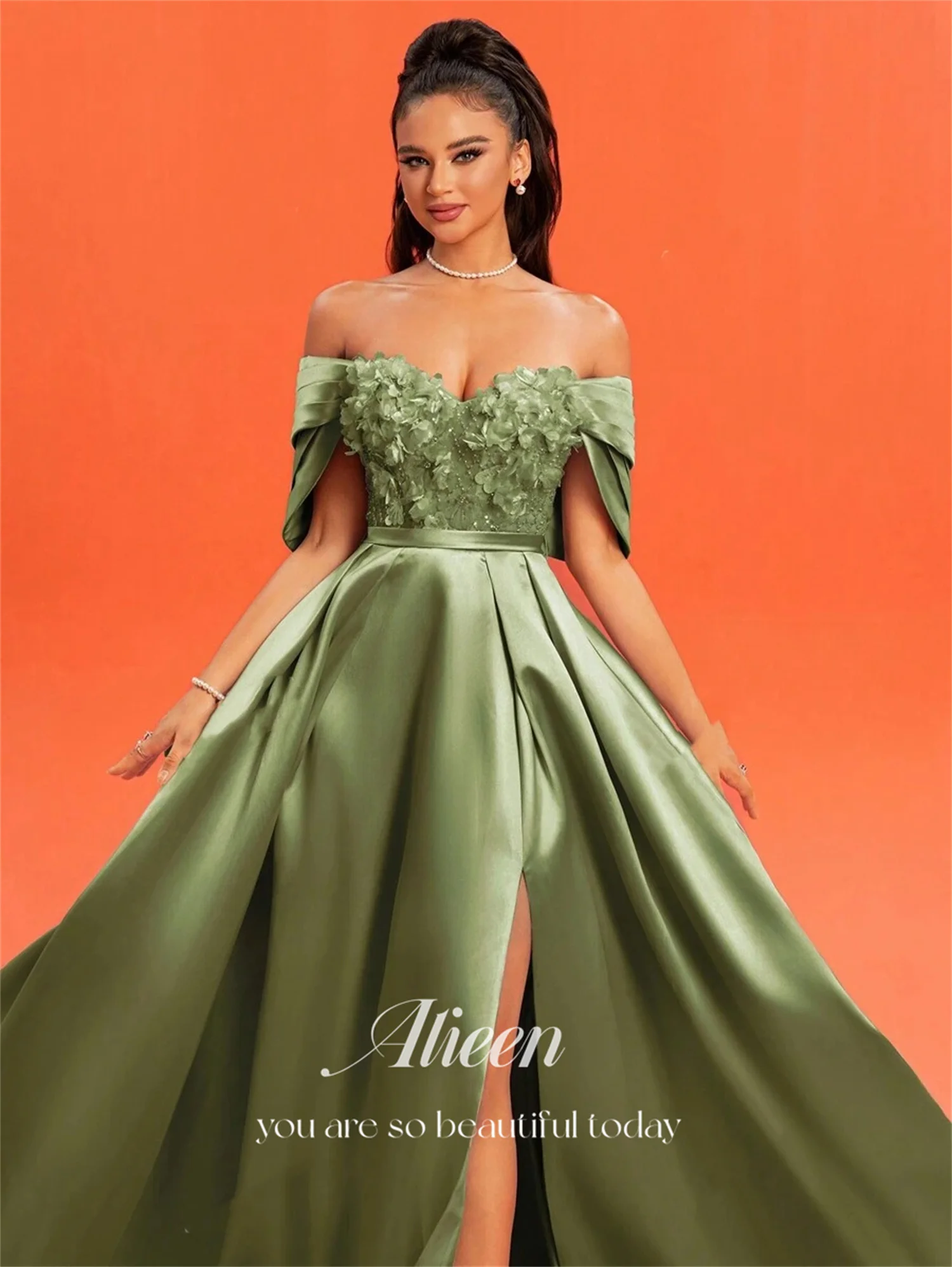 Aileen Sweetheart Robes De Bal 2025 Personnalisé Femmes Robes De Soirée Robes De Festa Vert فساتmaveraSimple Face Fleurs 3D