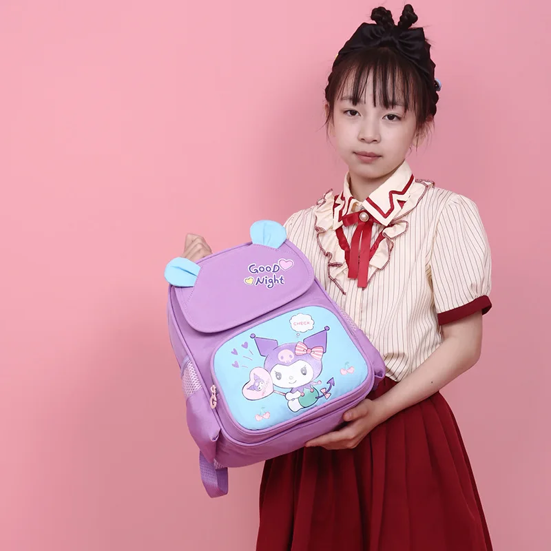 Sanrio Kulomi Cartoon Cute Waterproof Lightweight Student School Bag Girls Color Matching Ridge Protection Children's Backpack