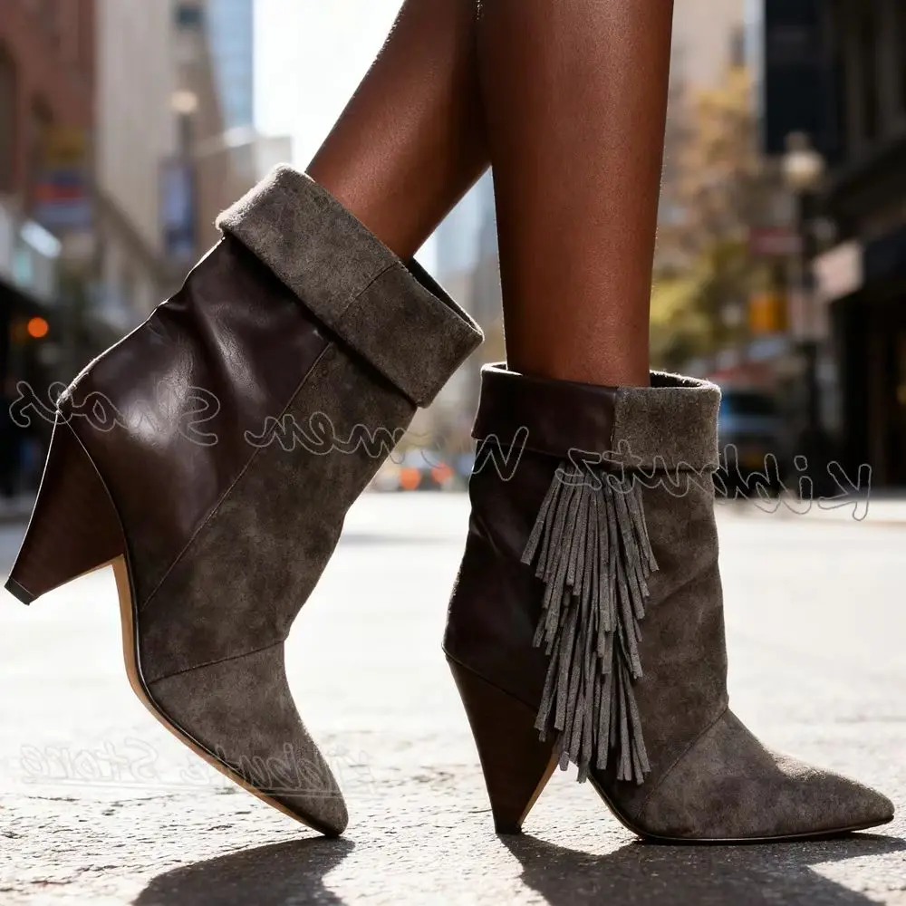 

Totem Ankle Boots Women Shoes Pointed Toe Spike Heels Genuine Leather Mixed Color Slip-On Novelty Fashion Concise Luxury Newest