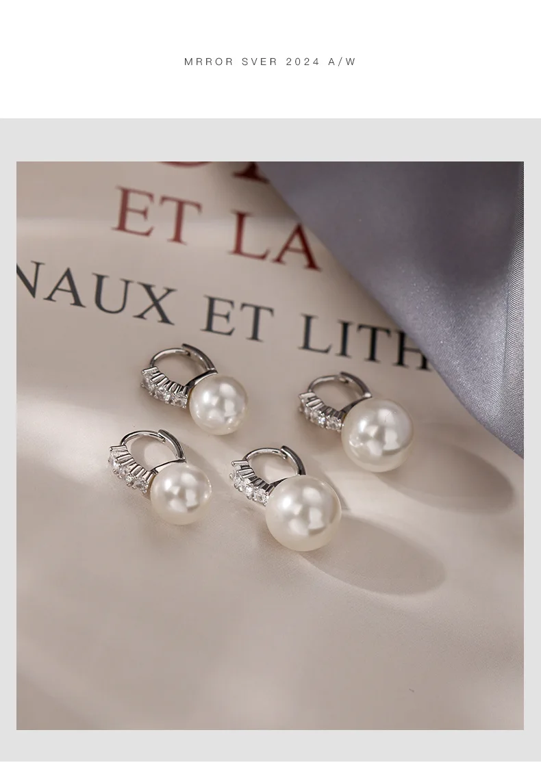 Creolen aus 925er-Sterlingsilber, Temperament, einfache Perle für Damen, Hochzeit, Schmuckzubehör – Detail 8