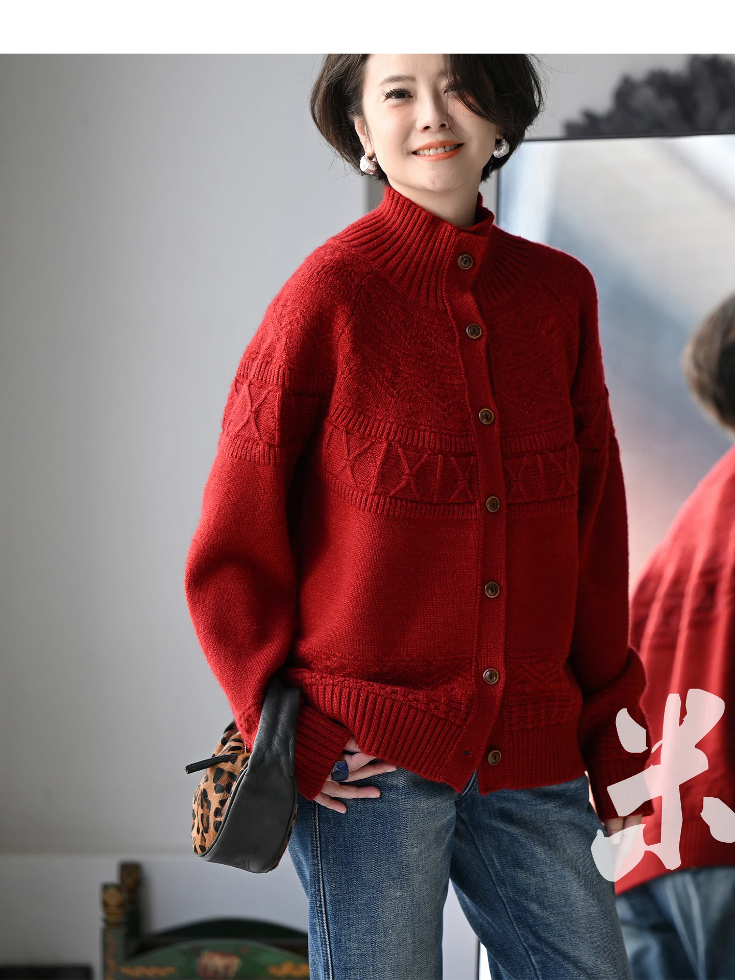 

Artistic High Collar Knitted Sweater Jaet Women's Loose Fit Floral Embroidery Spring New Arrival Milan Declaration