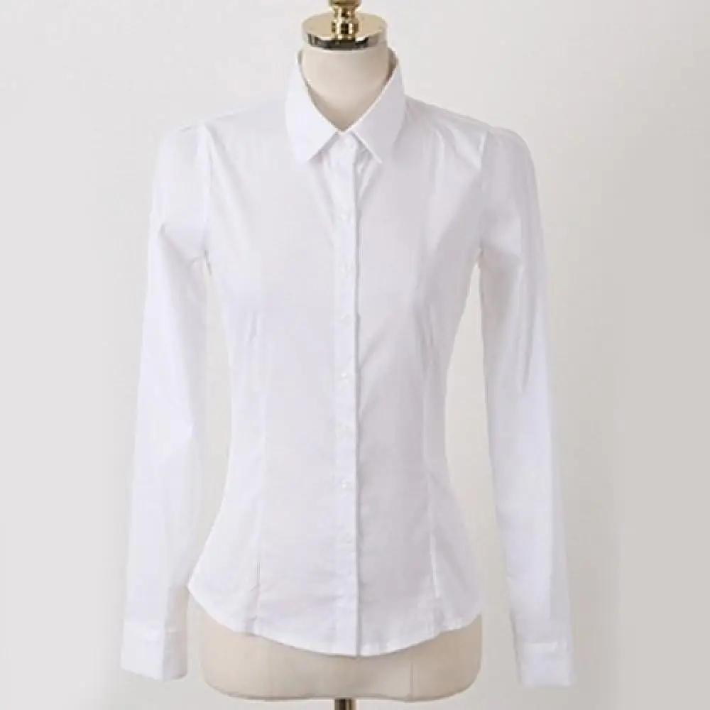 

White Women Shirt Fashion Office Lady OL Work Shirt Long Sleeve Button Up Business Shirts Slim Fit Nursing Career Top Blouse