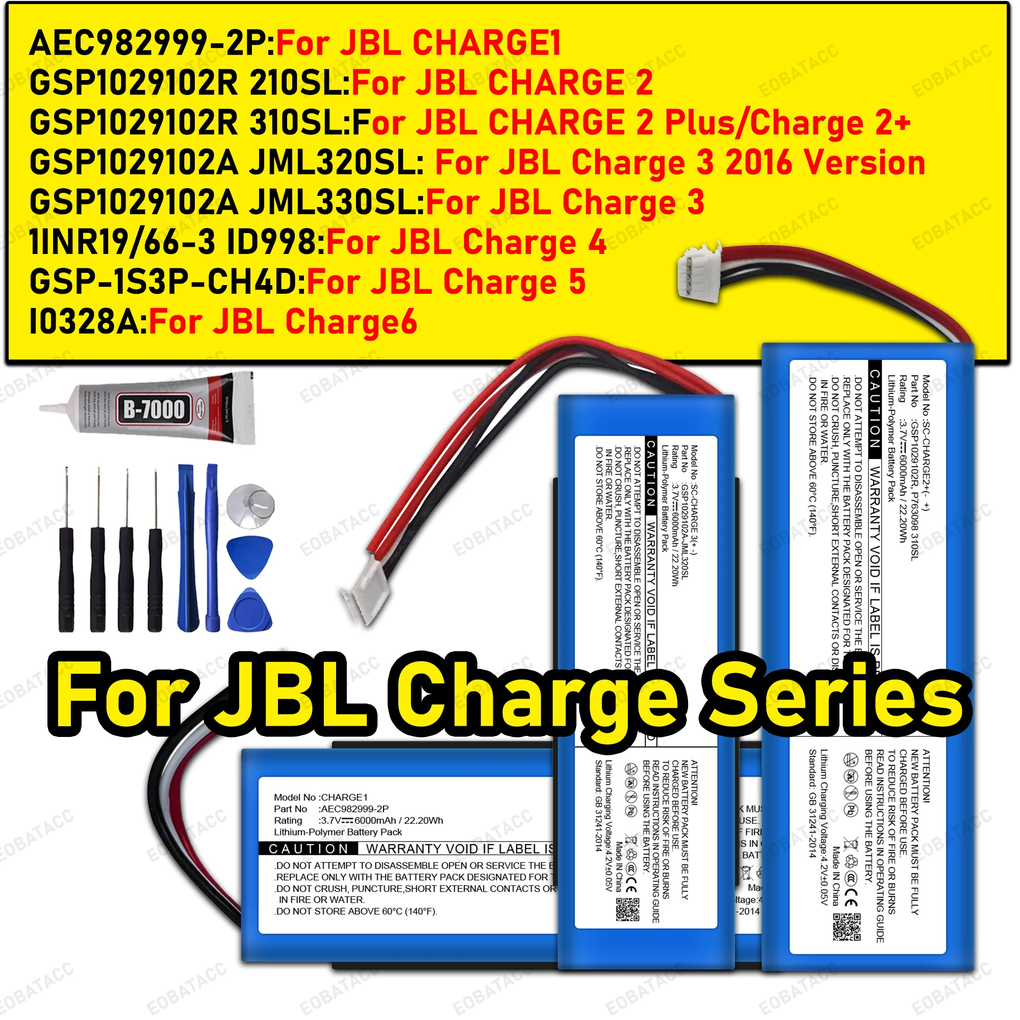100% New High Capacity For JBL Charge 1/charge 2 plus/charge 3 2016/charge 4/charge 5/charge 6 batteries batteria+Free Tools