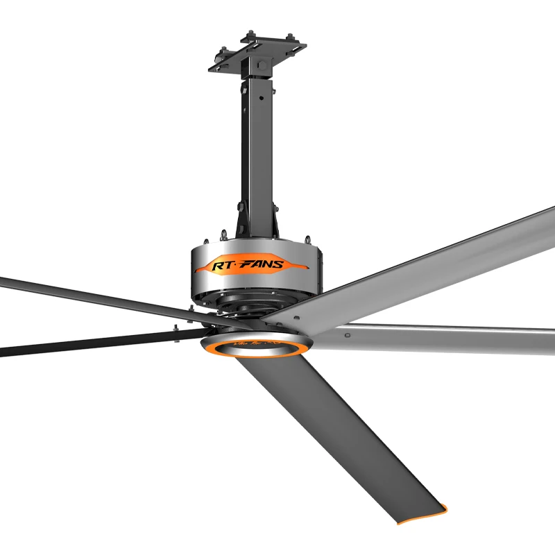 Ventilador de teto de alumínio RTFANS HVLS 18/20/24 pés com motor IP55 para grande depósito e resfriamento de quadra de basquete