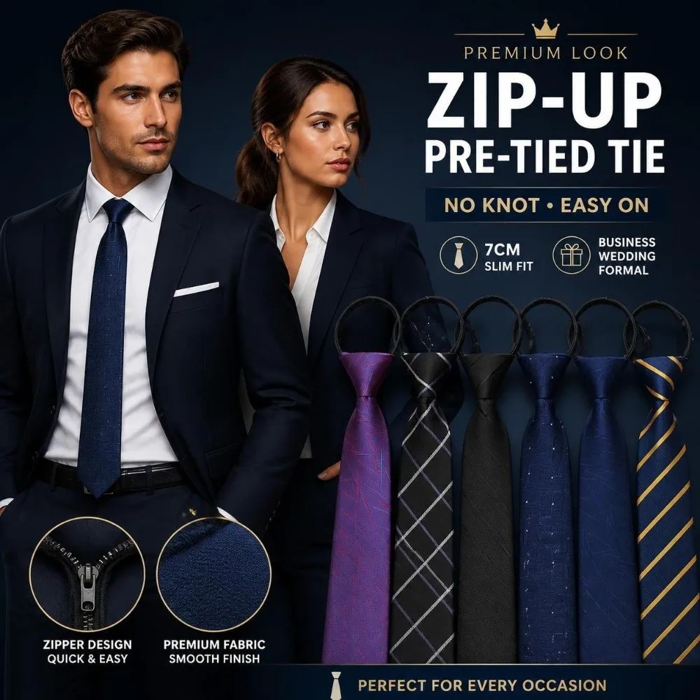 No-Tie Easy Zipper Tie with Elastic Band Multi-Color Easy Pull Lazy Tie 7cm Width Plaid Pre-Tied Zipper Necktie Formal Office