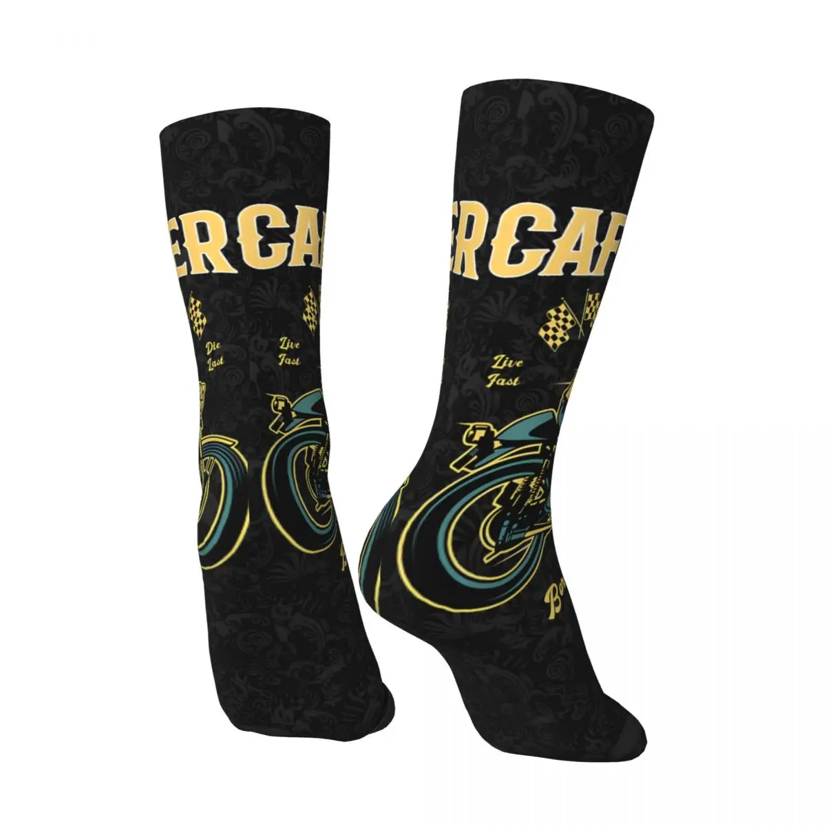 Crazy compression Born To Ride calzino per uomo Vintage Cafe Racer Quality Pattern Crew Sock novità