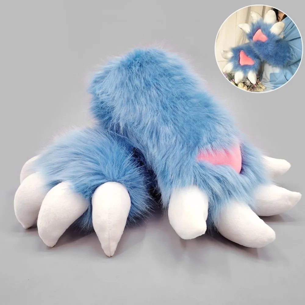New Cartoon Animal Fursuit Paw Gloves Faux Fur with Nails Fursuit Claw Gloves Thicken Handmade Cosplay Dragon Paw Glove Gifts