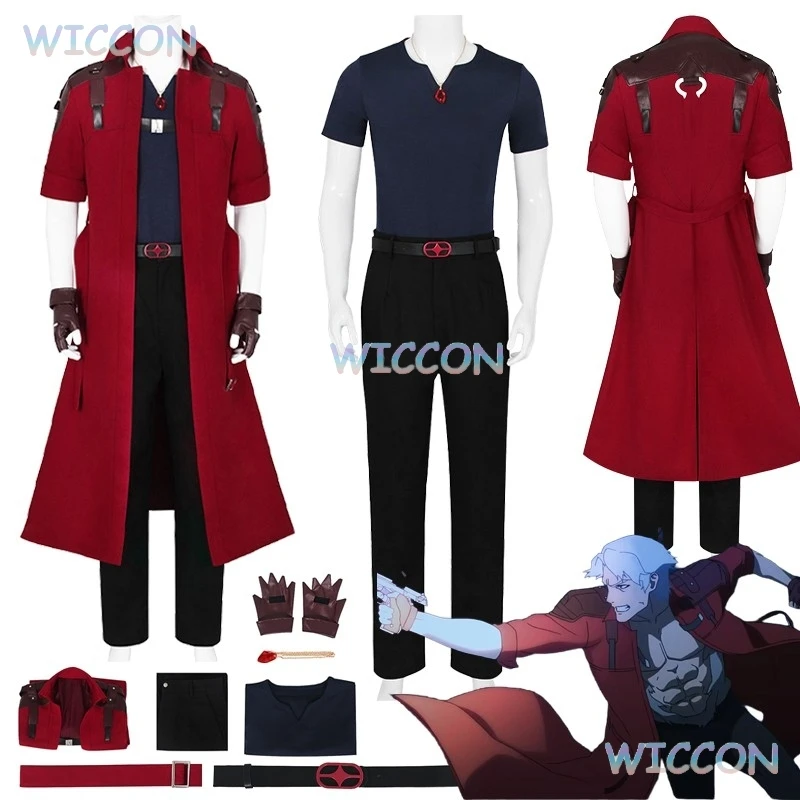 دانتي كوسبلاي سترة واقية حمراء أنيمي دانتي الشيطان قد يبكي معطف كوسبلاي مع قلادة بدلة الهالوين شعر مستعار للرجال بدلة لعب الأدوار في الهالوين