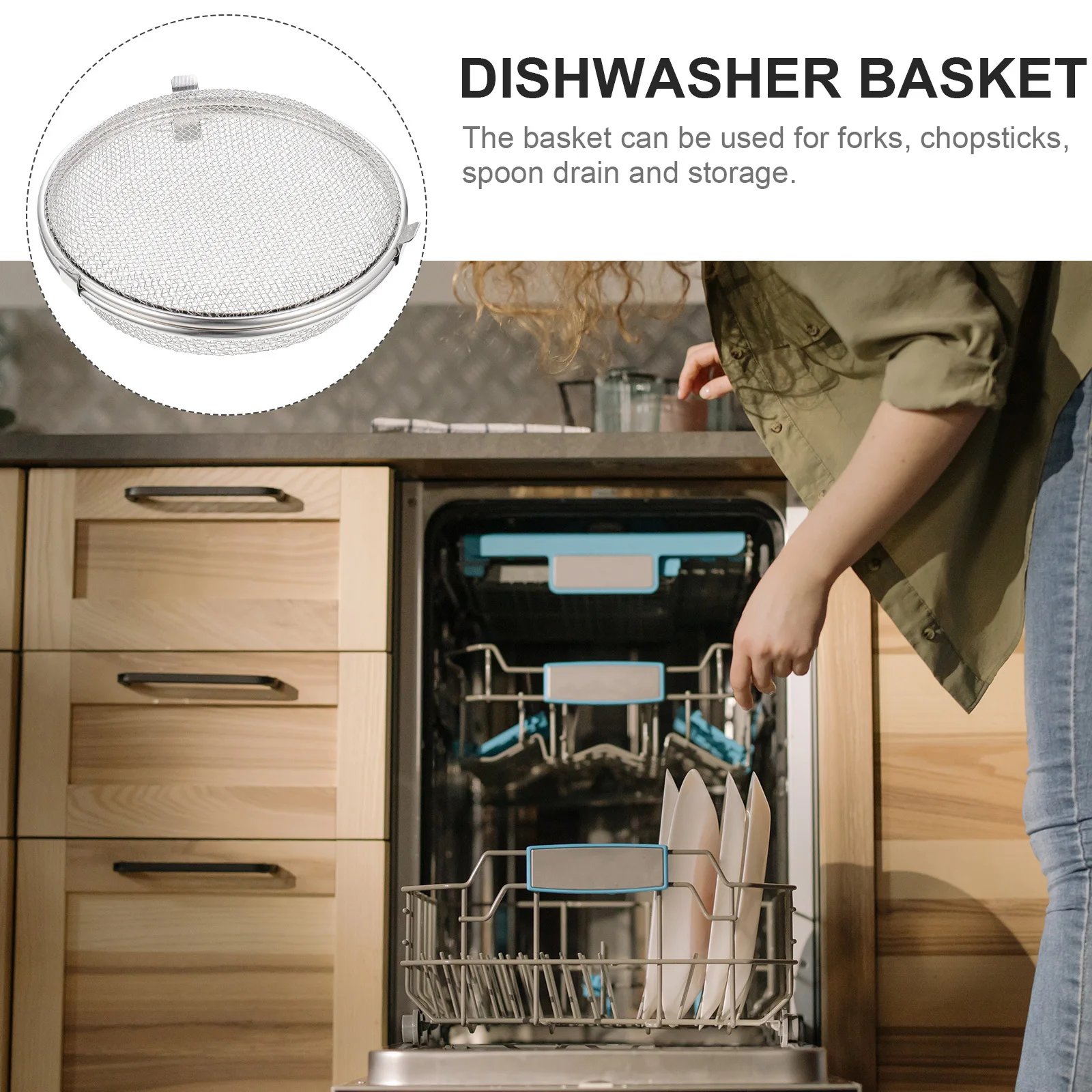 

Dishwasher Basket Stainless Steel Mesh Kitchen Storage Baking Utensils Forks Knives Spoon Drain Shelf Baskets Household
