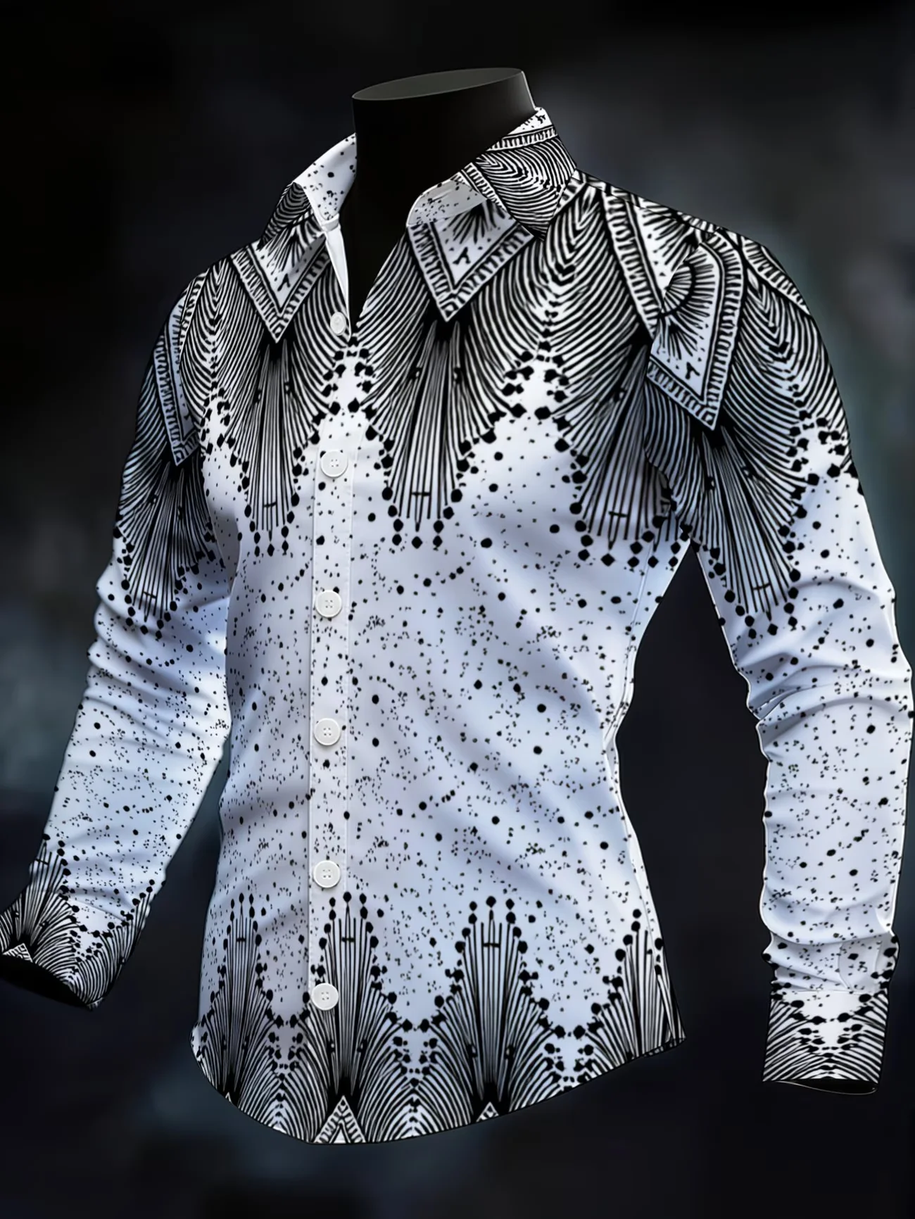 New men's 3D floral printed striped long sleeved shirt with star pattern, high-quality casual long sleeved top
