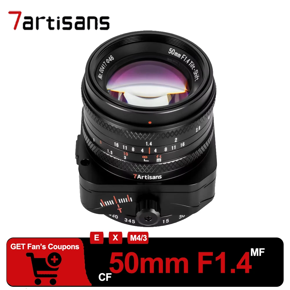 7artisans Tilt 50mm F1.4 Large Aperture Tilt-Shift Lens APS-C Manual Focus Prime Camera Lens for Sony A6400 Fuji X-E3