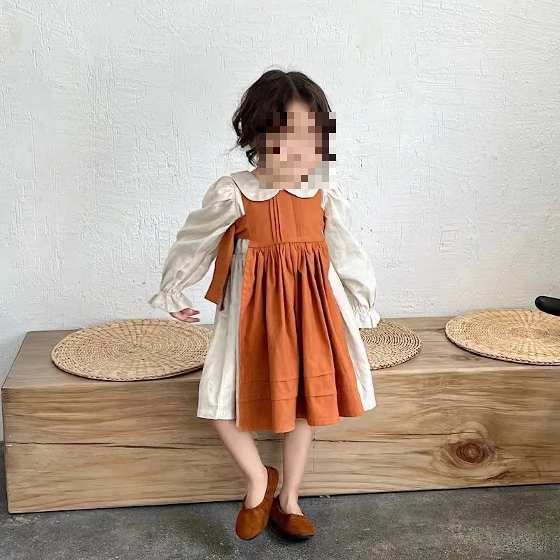Girls' Set Japanese Style  Waist Apron with Embroidered Dress 2025 Spring and Summer New Style Girls Princess Dress