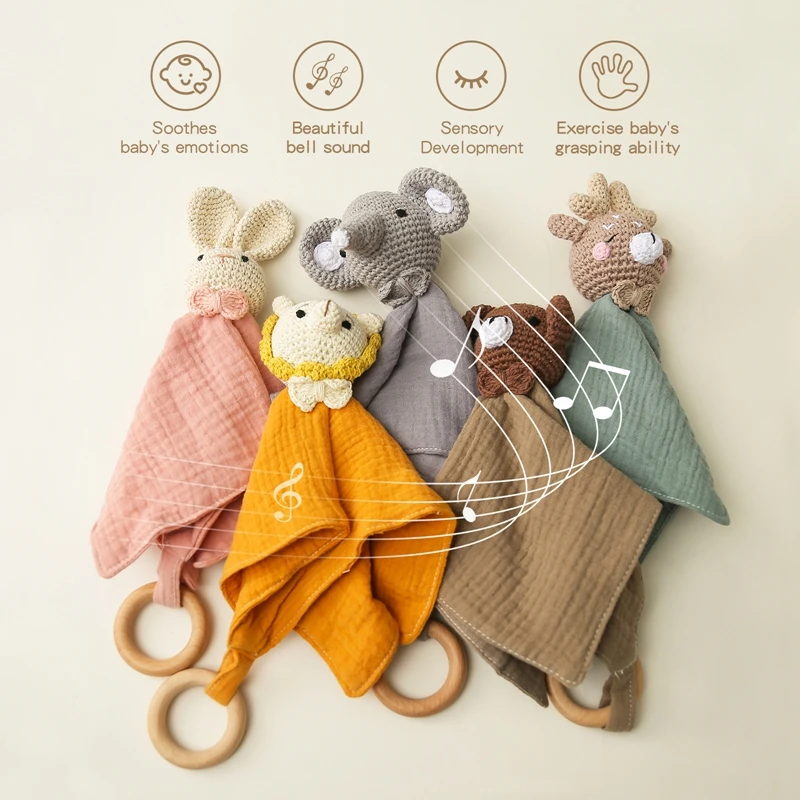 Baby Sleeping Toy Soother Towel Bib Animal Rabbit Doll Infants Soft Comfort Bib Wooden Teether Ring Baby Nursing Accessories