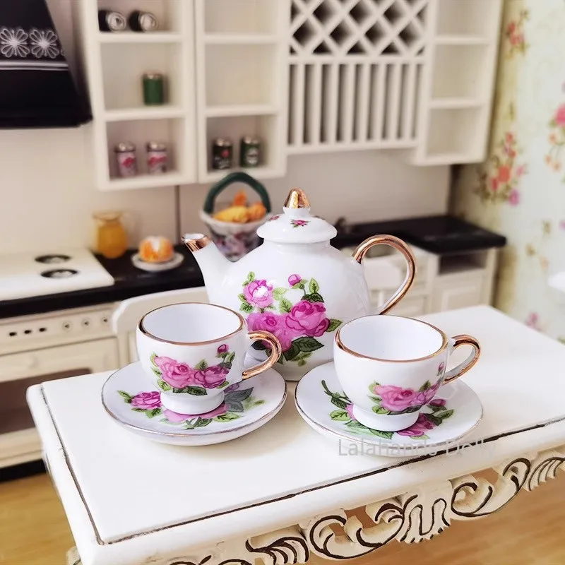 Mini juego de té de cerámica para casa de muñecas, taza de té, juego de comida, modelo de escena para casa de muñecas, muebles en miniatura, accesorios de decoración