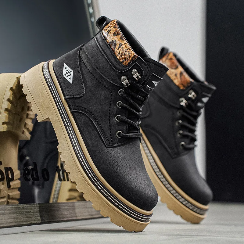 

Men's High-End Autumn Winter Business Workwear Shoes Anti-Slip Thick-Soled Desert Combat Outdoor Sports Boots Casual