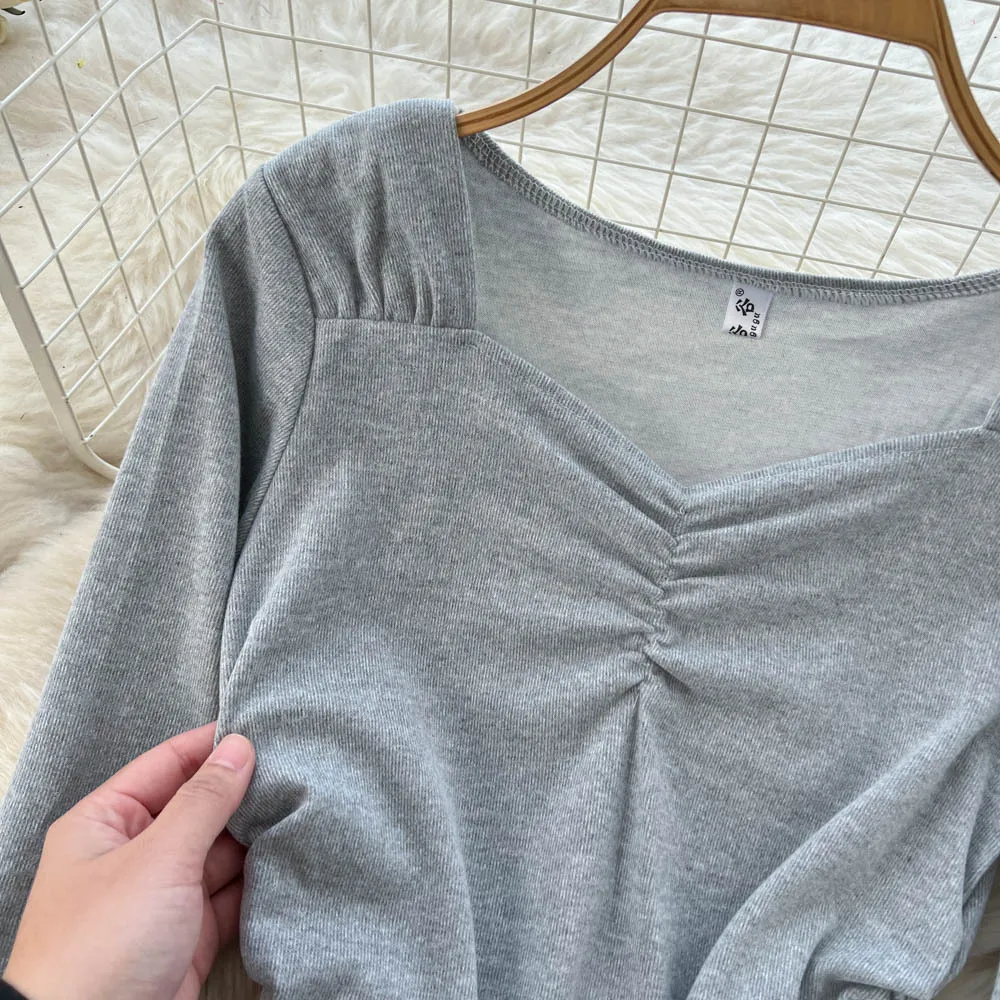 Due pezzi Set di pantaloni da donna Set coordinati solidi Colletto quadrato Flods Top Pantaloni a gamba larga a vita alta Allentati Casual 2025 Autunno Inverno