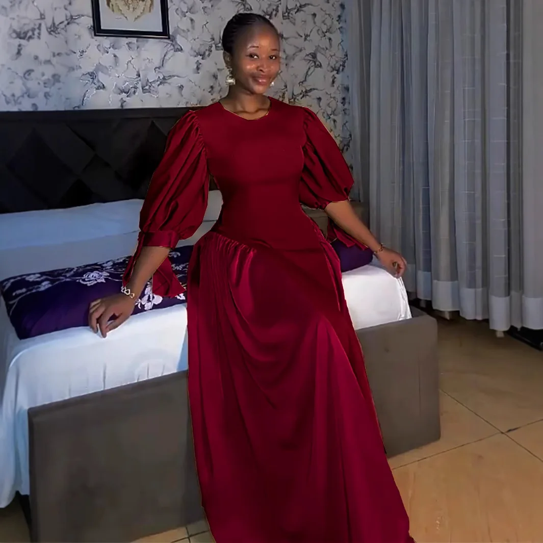 

Long Dress Women Gown Dresses A Line Vestidos Streetwear Round Neck Puff Sleeve Elegant Y2k Party Night Evening Summer 2025