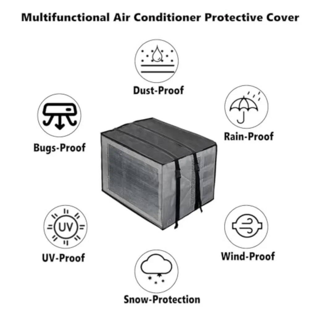 Waterproof AC Unit Protective Cover UV Resistant Adjustable Strap Mesh Cover Ventilated Mesh Snow Proof AC Unit Protective Lid