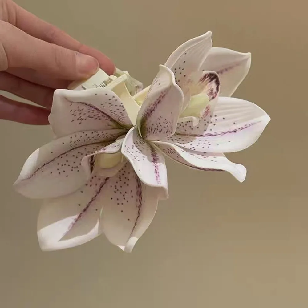 

White Elegant Magnolia Shark Clip Sweet Waterproof Yulan Flower Hair Claw Side Clip Acrylic Women Hair Accessories Summer