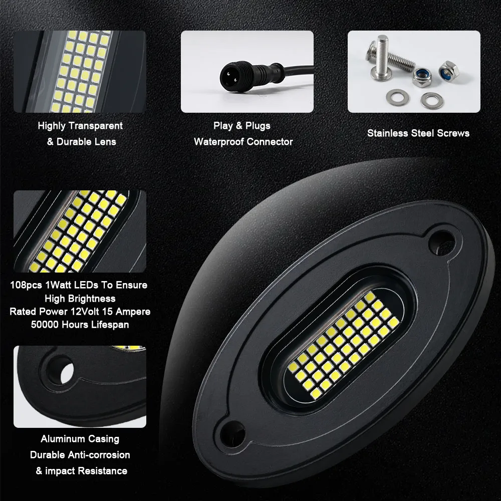 

Hot Sale Kingshowstar High Quality Ready to Ship 36W Rock Lights White Led Lights White Rock Light Car Accessories