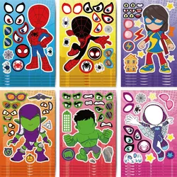 6Sheets Spider-Man and His Amazing Friends Anime Stickers Make-a-Face Assemble Funny DIY Decal Jigsaw Girl Birthday Gift