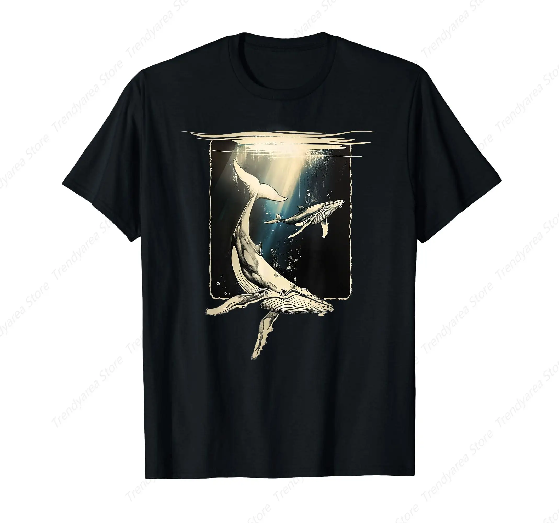 Vintage Humpback Whales Beluga Orca Blue Whale T-Shirt for Men Cotton 100% Summer Tops Women