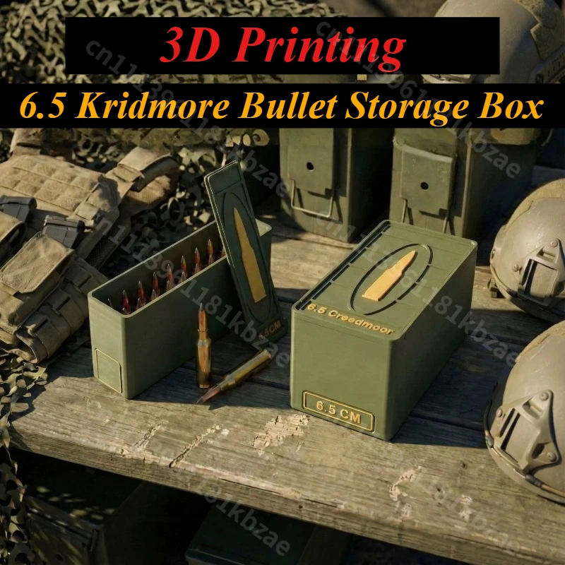 Sliding Cover Version 3D Printing 6.5 Creedmoor Bullet Storage Box Ammunition Storage Box Military Fans Gift Desktop Collection