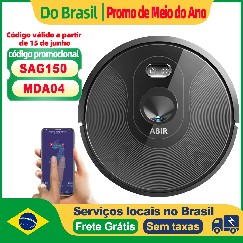 (Código: SAG150) Robô aspirador de pó ABIR X6 com navegação visual tripla, sucção 6000pa, software de parede virtual, limpeza de zona, desinfecção com esfregão úmido, memória de mapa, compatível com Alexa, Google Home