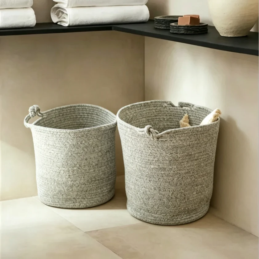 

Nordic Woven Dirty Clothes Basket Storage Basket Toy Bucket Dormitory Laundry Basket Cotton Fabric Floor Standing