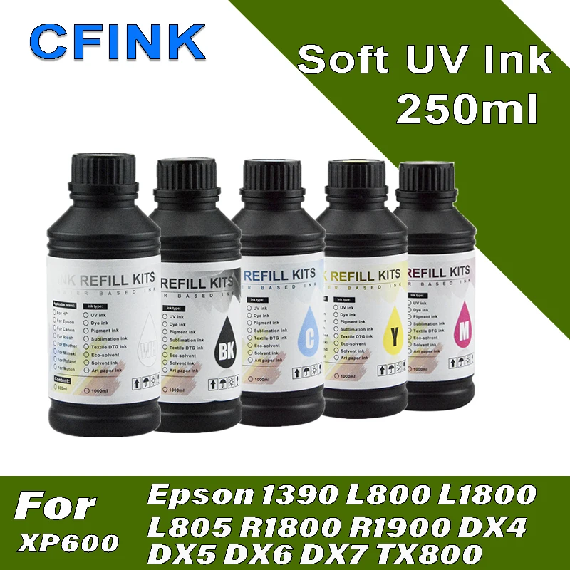 

CFINK Мягкие УФ-чернила 250 мл Светодиодные УФ-чернила для Epson L800 L805 L1800 R290 R330 1390 1400 1410 1500 Вт DX5 DX7 УФ-планшетный принтер R2000