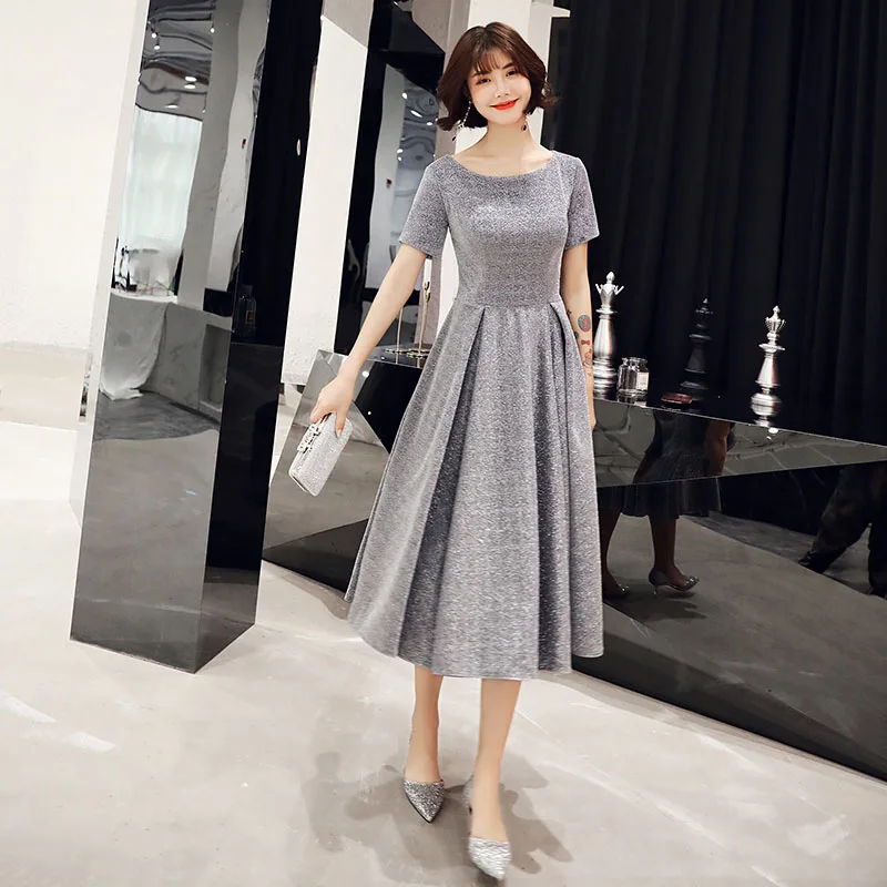 DongCMY Party Evening Dress Women 2025New Usually Can Wear Temperament Bridesmaid Dress Gray Dress Autumn And Winter Little Gown