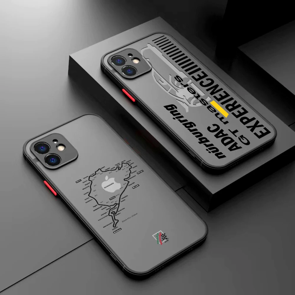 Luxury Nurburgring Sport Car Brand Phone Case For iPhone 15 14 13 12 11 Pro Max X XR XSMax 7 8 Plus Matte Transparent Back Cover