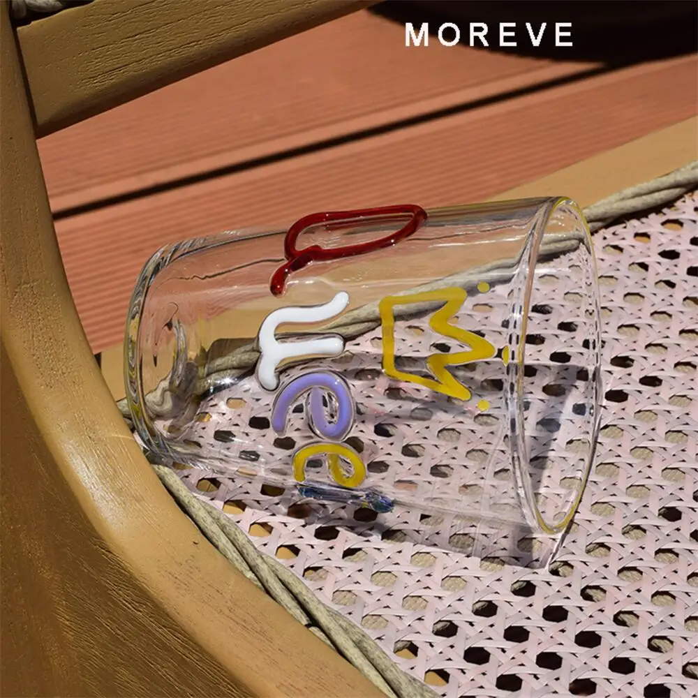 Color Letter Graffiti Handmade Creative Borosilicate Glass Ins Cartoon Transparent Round Juice Milk Cup