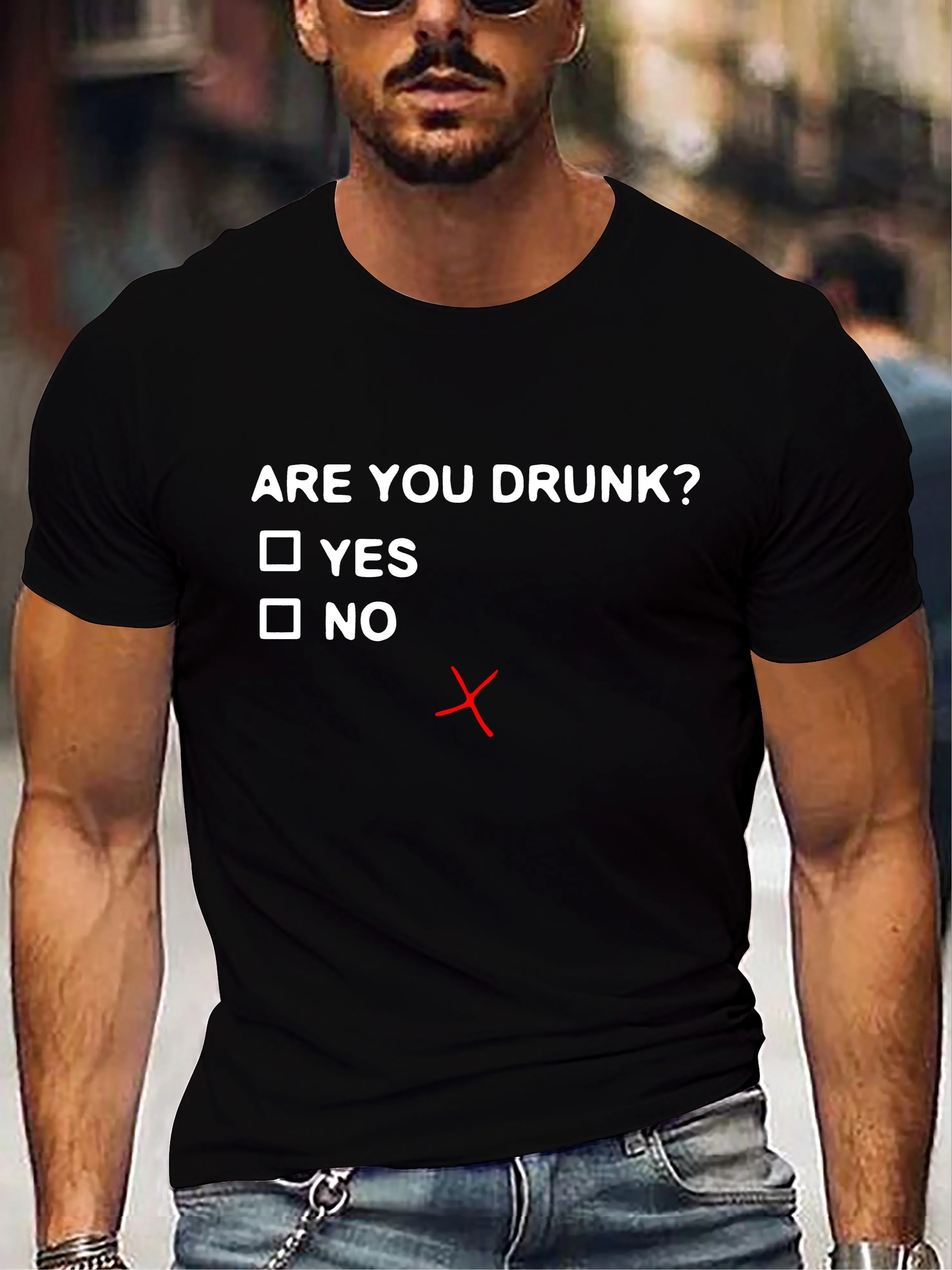 

Ты пьяные Креативная мужская повседневная футболка с теплообменным принтом, летний модный топ с круглым вырезом и короткими рукавами.