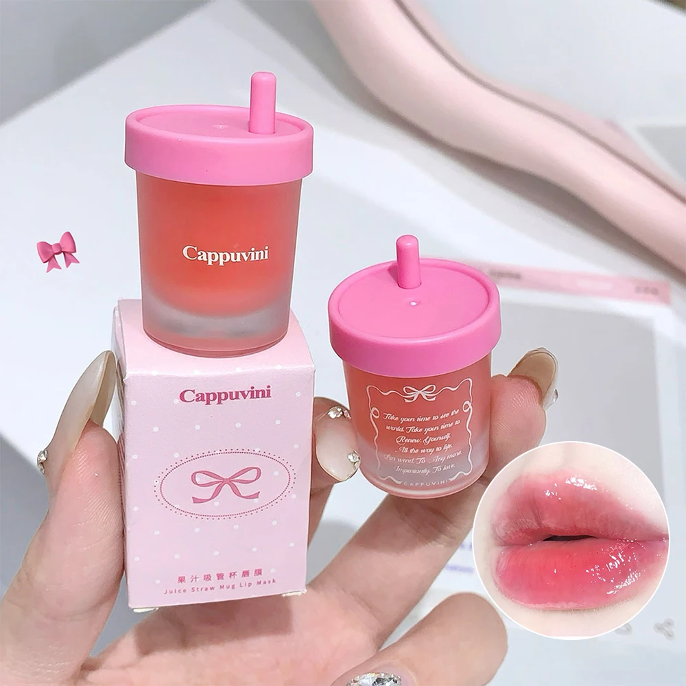 Cappuvini Nourishing Moisturizing Juice Cup Packaging Lip Mask Lip Lines Reducing Fruity Lip Balm Lip Care