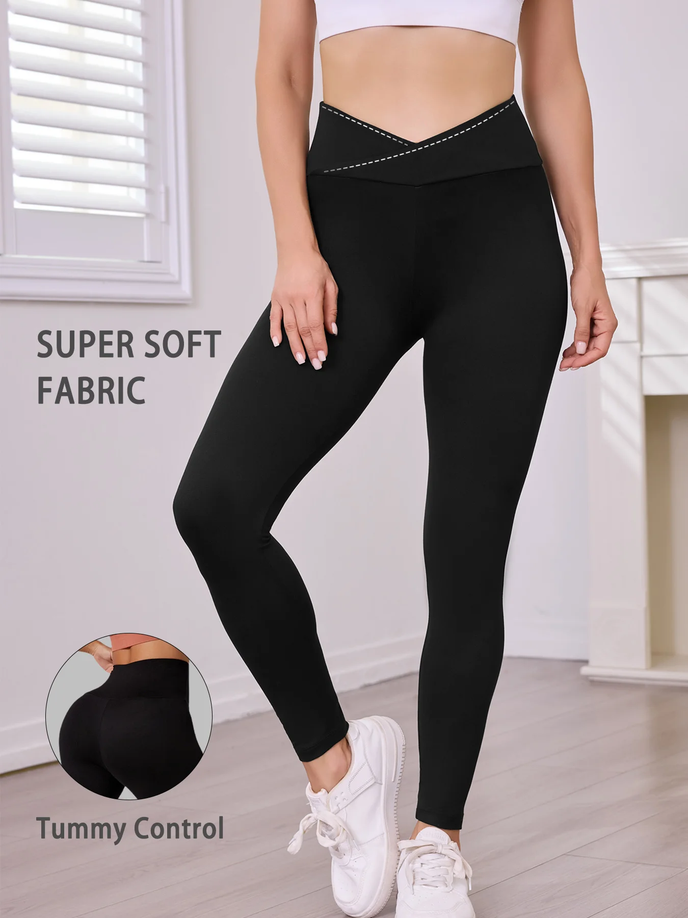 เลกกิ้งเอวสูงแบบไขว้ ผ้าเนื้อนุ่มพิเศษสำหรับผู้หญิง ช่วยกระชับหน้าท้อง เหมาะสำหรับออกกำลังกาย โยคะ วิ่ง และสวมใส่ลำลอง