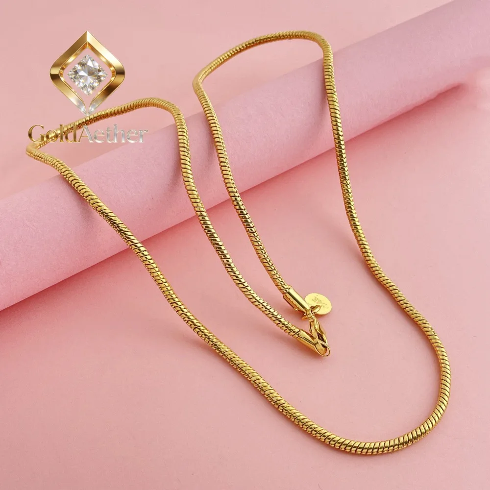 

GoldAether Luxury 24K 9999 Pure Gold real gold Hip Hop Cuban Necklace 3mm Snake Bone Necklace