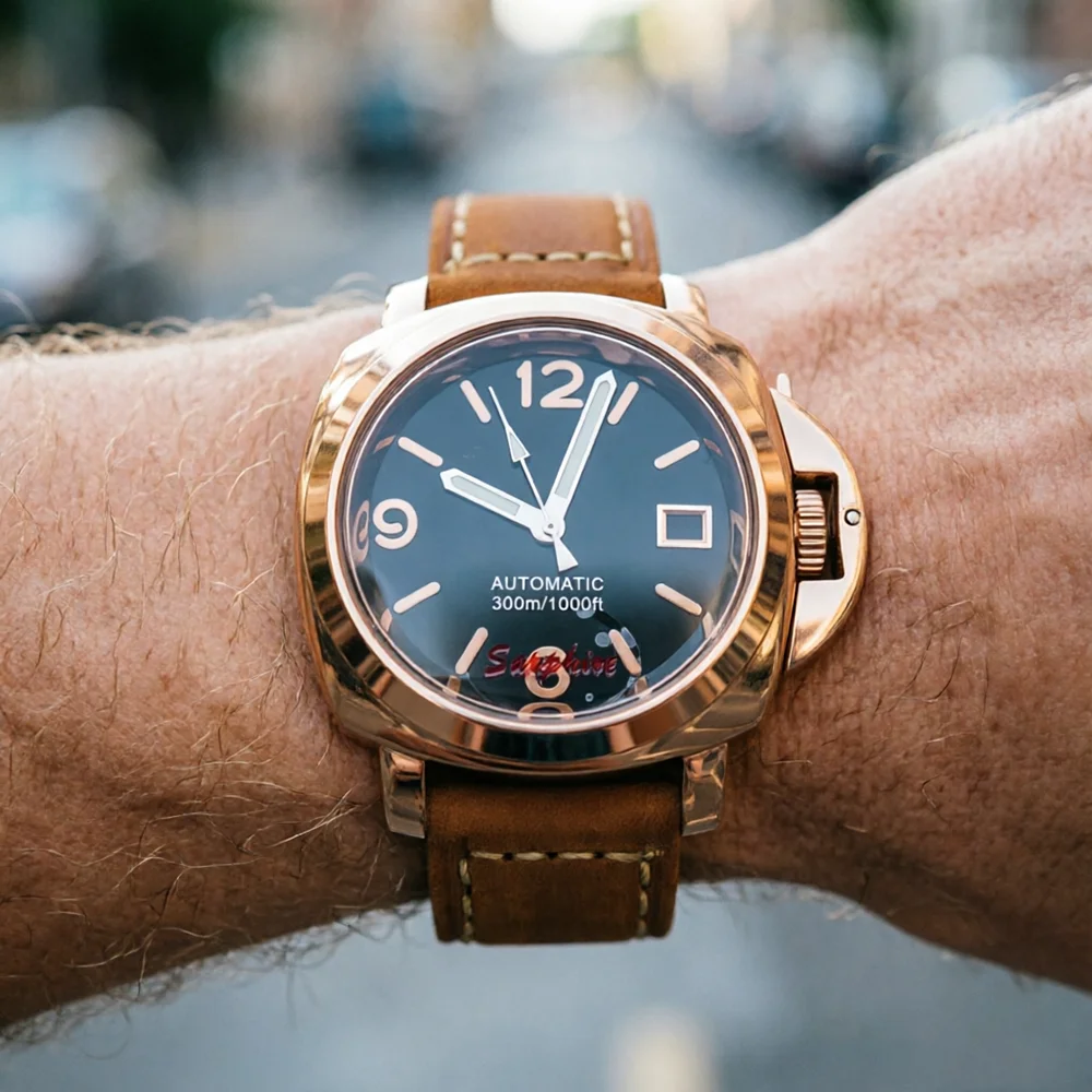 New 40mm NH35 Watch Mod Kit for Men Classic Business Rose Gold Case Sapphire Crystal Leather Strap Hands Date DIY Assembly Set