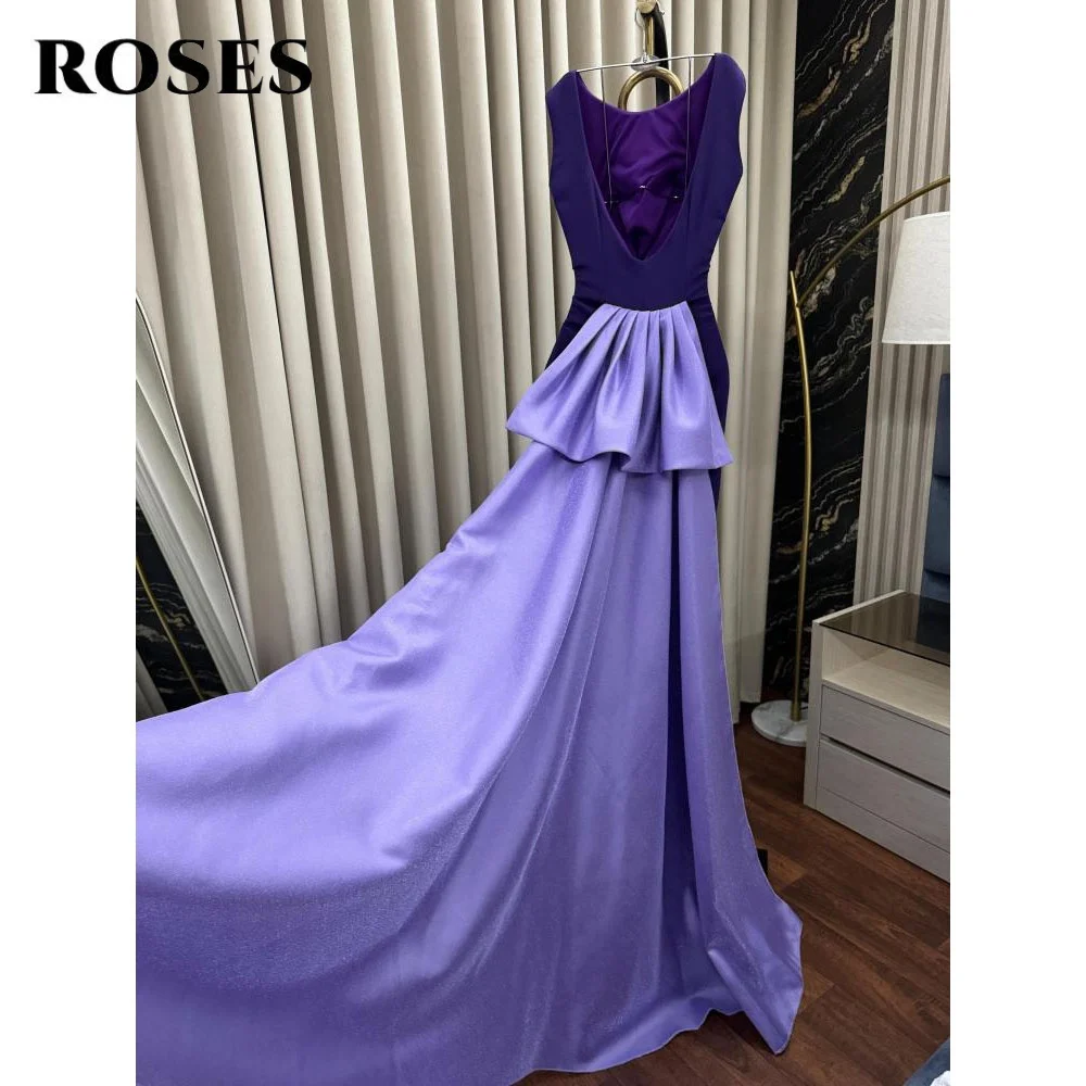 

ROSES Purple O-Neck Prom Dresses Chic Sleeveless Formal Gown with Pleats Trumpet Tank Pleats Elegant Party Dresses Customized
