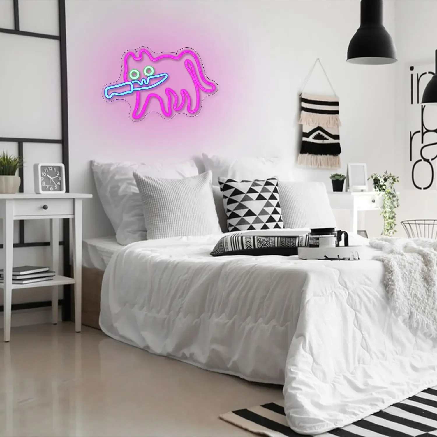 Sneaky Cat Neon Sign for Wall Decor Knife Neon Light Adorable LED Neon Sign for Bedroom Zoo Cat Cafe Cat House Store Restaurant