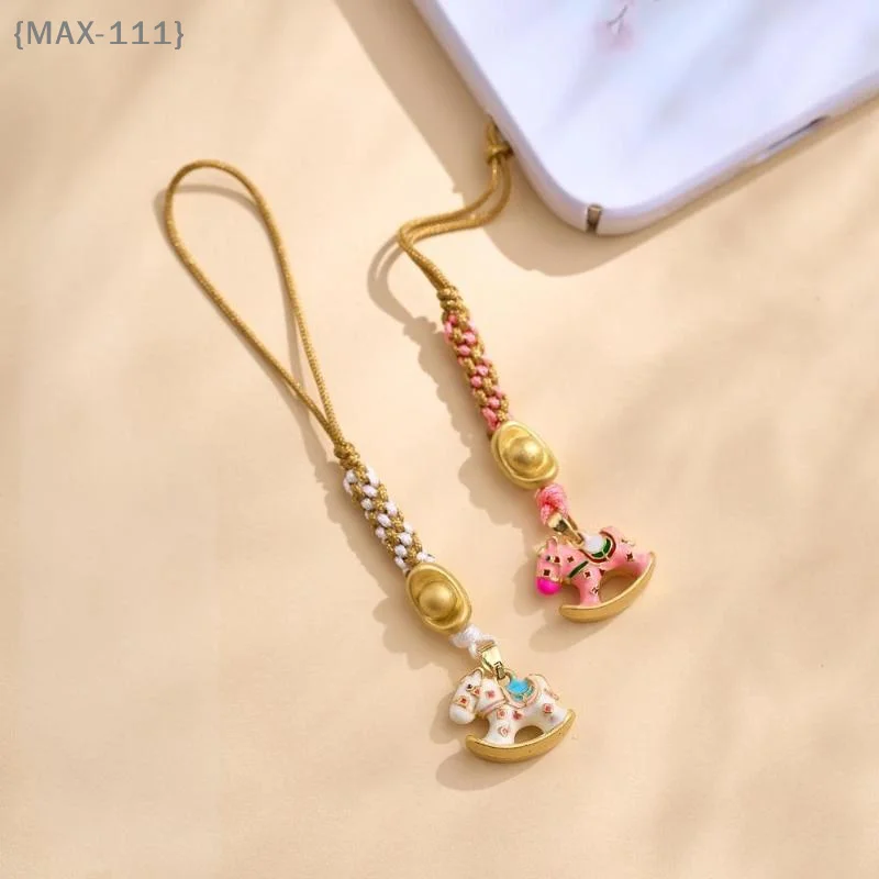 【F2-MAX111】Zodiac Horse Keychain Lanyard Pendant - Cute Fortune Pony Phone Strap Anti-Drop Camera Bag Charm Lucky Friend Gift