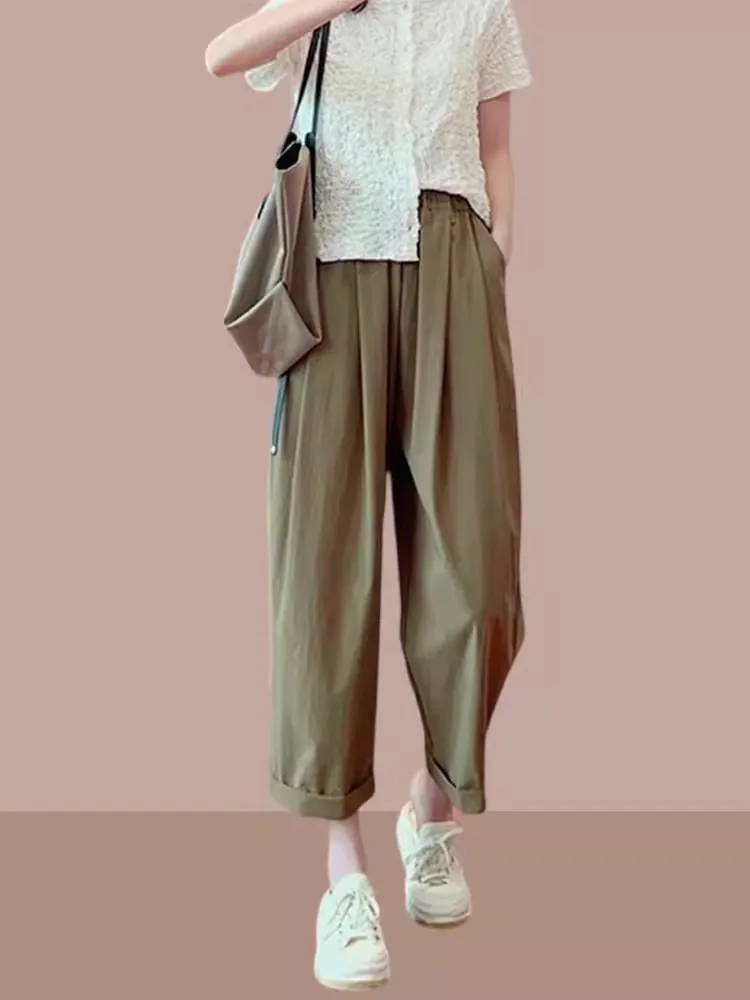Slimming High Waist Harlan Pants Women's Summer Thin  Cargo Pants Vintage Cuffed Drapey Grandmother Pants Fashionable A...